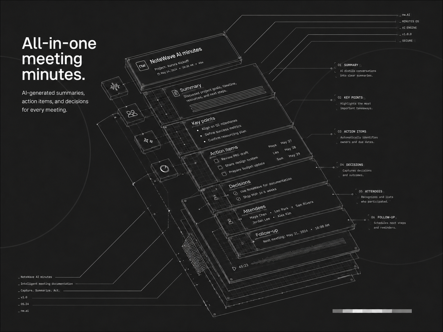 Abstract monochrome NoteWave meeting intelligence visual